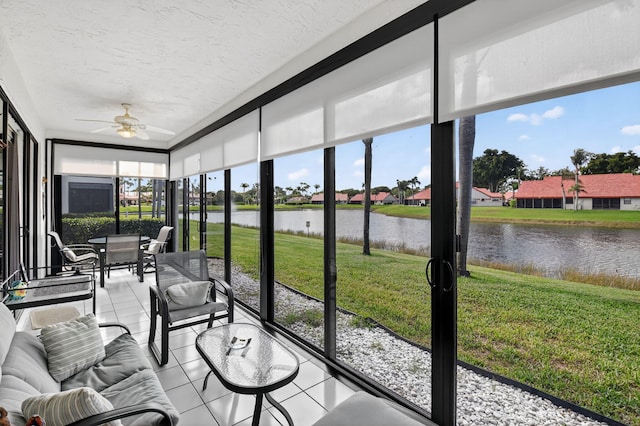 7824 Lexington Club Blvd Unit A, Delray Beach, FL 33446 - sunroom with a water view, ceiling fan, and plenty of natural light