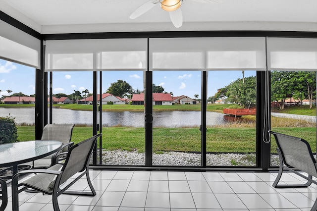 7824 Lexington Club Blvd Unit A, Delray Beach, FL 33446 - sunroom with a water view, ceiling fan, and a residential view
