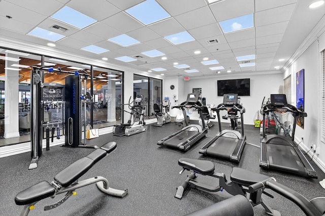 7824 Lexington Club Blvd Unit A, Delray Beach, FL 33446 - gym featuring a paneled ceiling and baseboards