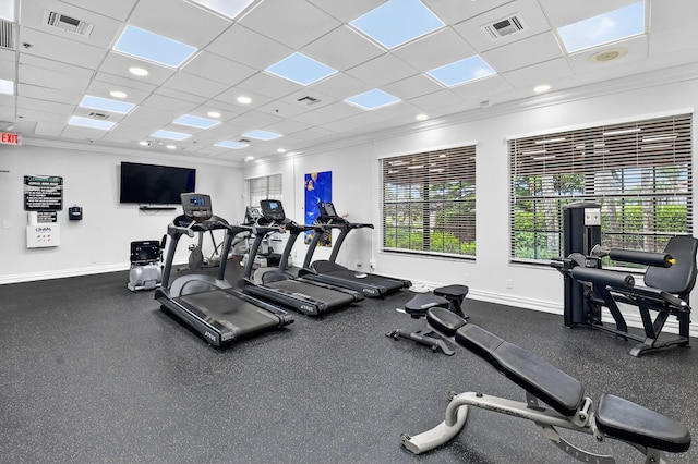 7824 Lexington Club Blvd Unit A, Delray Beach, FL 33446 - exercise room featuring ornamental molding and a paneled ceiling