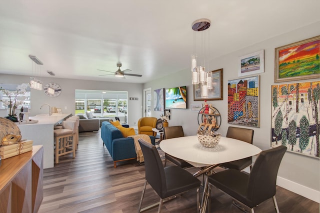 1170 S Drive Cir Unit B, Delray Beach, FL 33445 - dining area with dark wood-style floors and a ceiling fan