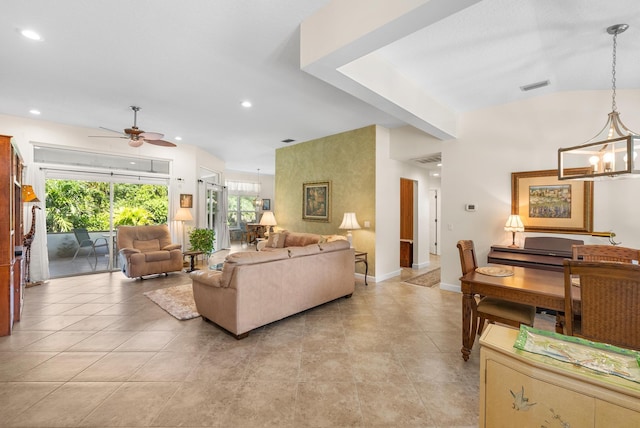 1200 SW Arrowhead Ct, Palm City, FL 34990 - living room featuring ceiling fan, a chandelier, and recessed lighting