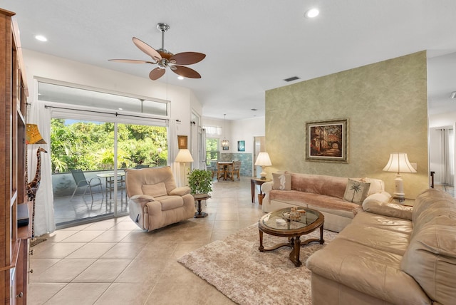 1200 SW Arrowhead Ct, Palm City, FL 34990 - living area with ceiling fan, recessed lighting, and light tile patterned floors
