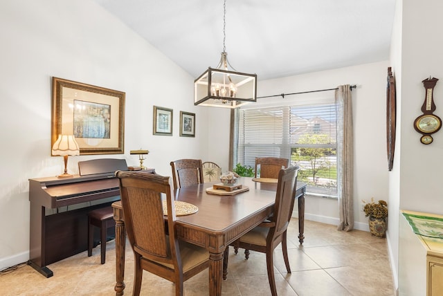 1200 SW Arrowhead Ct, Palm City, FL 34990 - dining area with a chandelier, lofted ceiling, and light tile patterned floors