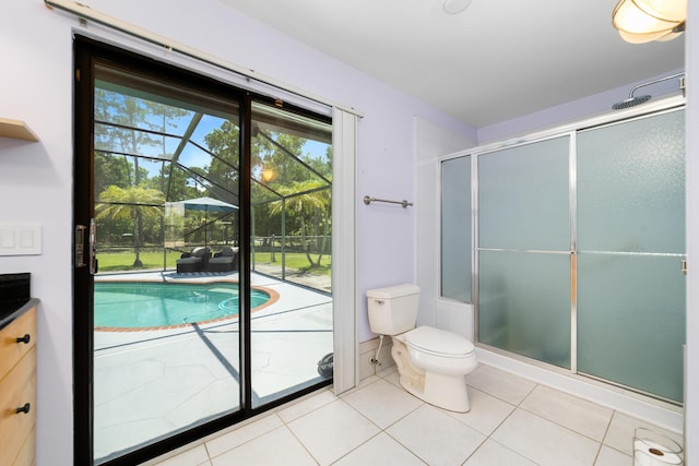 16888 W Stallion Dr, Loxahatchee, FL 33470 - bathroom with a shower stall, tile patterned floors, and vanity