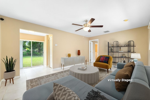 16888 W Stallion Dr, Loxahatchee, FL 33470 - living area featuring ceiling fan and light tile patterned flooring