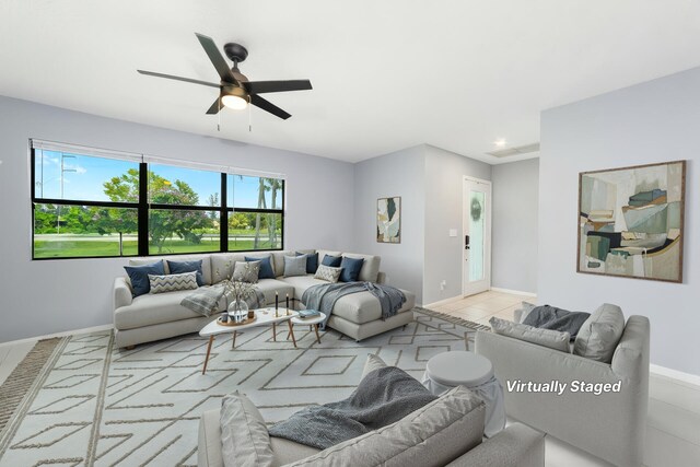 16888 W Stallion Dr, Loxahatchee, FL 33470 - living room featuring ceiling fan and tile patterned flooring