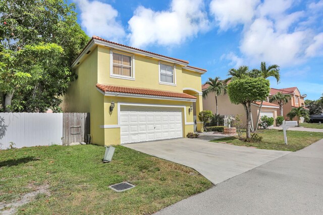 3385 Seabreeze Ln, Margate, FL 33063 - mediterranean / spanish-style house with a tile roof, a garage, stucco siding, and concrete driveway