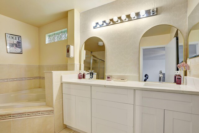 3385 Seabreeze Ln, Margate, FL 33063 - full bathroom featuring a bath, double vanity, and an enclosed shower