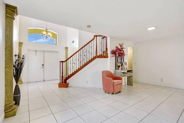 3385 Seabreeze Ln, Margate, FL 33063 - tiled entrance foyer with a chandelier and stairway