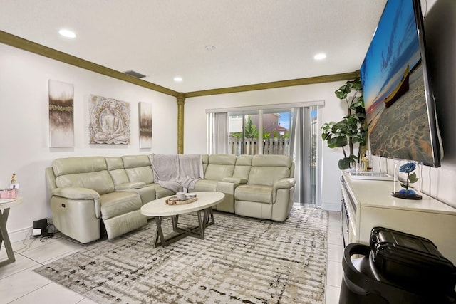 3385 Seabreeze Ln, Margate, FL 33063 - living room featuring light tile patterned floors, recessed lighting, and crown molding