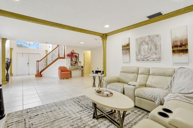 3385 Seabreeze Ln, Margate, FL 33063 - living area featuring decorative columns, stairs, recessed lighting, and tile patterned floors