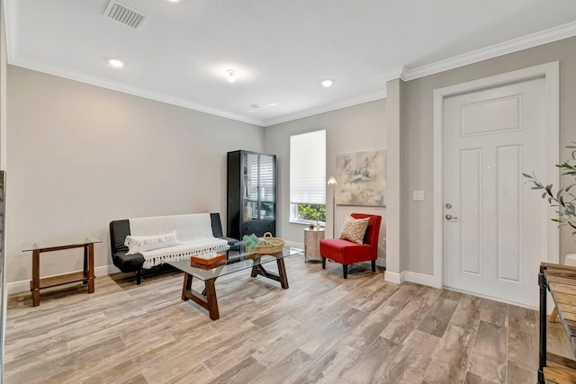 4610 SW Ardsley Dr, Stuart, FL 34997 - living area with light wood-style flooring, ornamental molding, and recessed lighting
