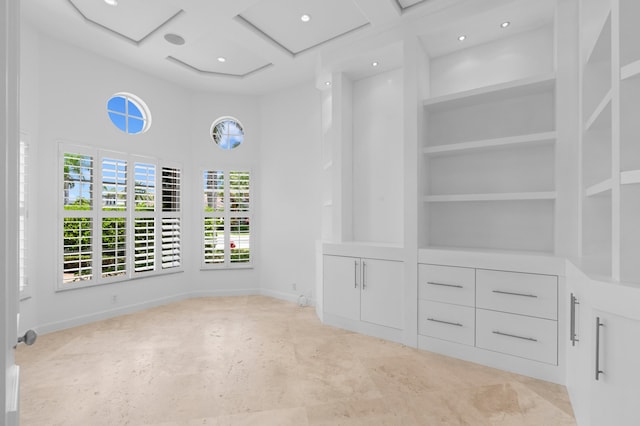 16284 Via Venetia W, Delray Beach, FL 33484 - spare room with coffered ceiling, recessed lighting, built in shelves, and a high ceiling