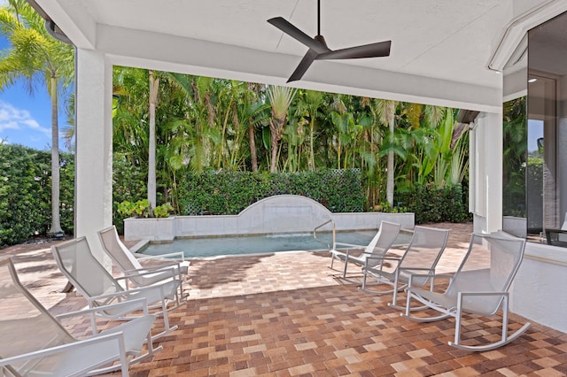 16284 Via Venetia W, Delray Beach, FL 33484 - view of patio / terrace featuring a ceiling fan and an outdoor pool