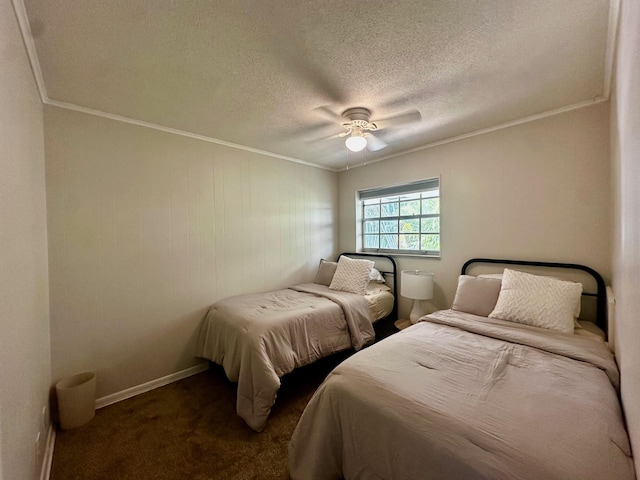 148 Yacht Club Dr Unit 13, North Palm Beach, FL 33408 - carpeted bedroom with crown molding, a textured ceiling, and a ceiling fan