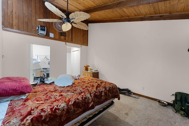 5310 Pebble Beach Dr Unit F, Orlando, FL 32811 - carpeted bedroom with a wooden ceiling with exposed beams and a ceiling fan