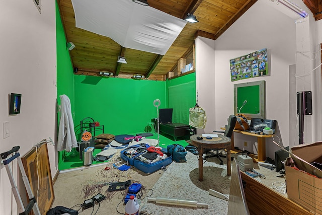 5310 Pebble Beach Dr Unit F, Orlando, FL 32811 - recreation room with a wooden ceiling with exposed beams and high vaulted ceiling