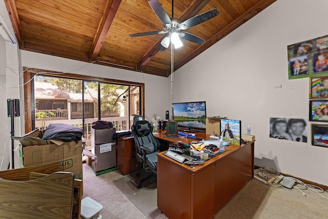 5310 Pebble Beach Dr Unit F, Orlando, FL 32811 - office featuring carpet flooring, wooden ceiling, and a ceiling fan