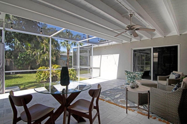 8 Wellesley Dr, Lake Worth Beach, FL 33460 - sunroom with a ceiling fan, beam ceiling, and outdoor dining area
