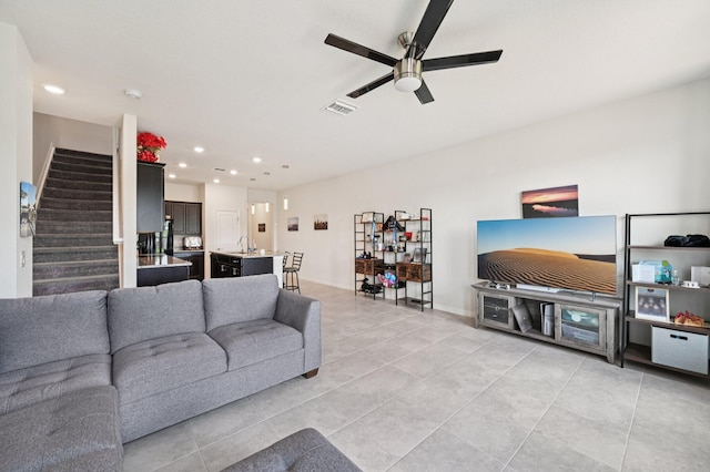 2808 Troubadour St, Palm Springs, FL 33406 - living area featuring stairs, recessed lighting, ceiling fan, and light tile patterned floors