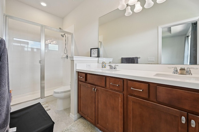2808 Troubadour St, Palm Springs, FL 33406 - bathroom with a stall shower, double vanity, a chandelier, and tile patterned floors