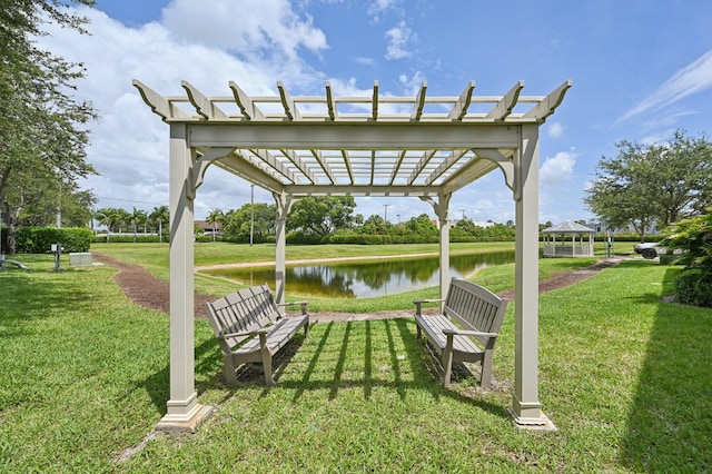 2808 Troubadour St, Palm Springs, FL 33406 - view of property's community with a water view, a gazebo, a pergola, and a yard
