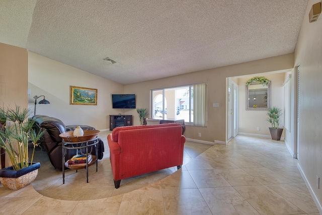5330 NW 31st St, Margate, FL 33063 - living room featuring a textured ceiling, light tile patterned flooring, and lofted ceiling