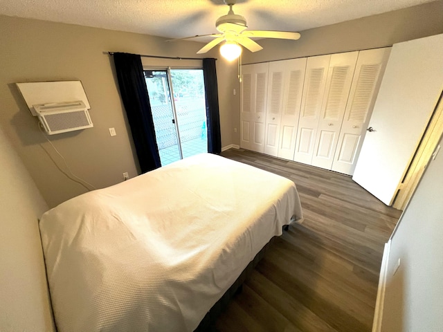 687 Durham Y, Deerfield Beach, FL 33442 - bedroom with access to outside, wood finished floors, a wall mounted air conditioner, a closet, and a ceiling fan