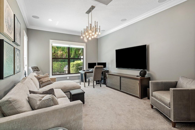 8199 Lost Creek Ln, Delray Beach, FL 33446 - living area with carpet floors, crown molding, a textured ceiling, and a desk