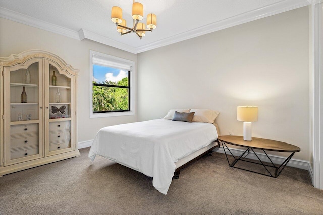 8199 Lost Creek Ln, Delray Beach, FL 33446 - bedroom with a chandelier, carpet floors, and crown molding