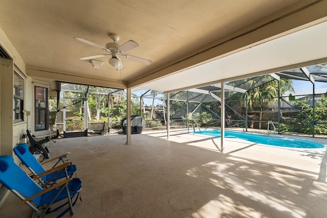 1107 SE Cambridge Dr, Port Saint Lucie, FL 34952 - outdoor pool with a lanai, a patio, and ceiling fan
