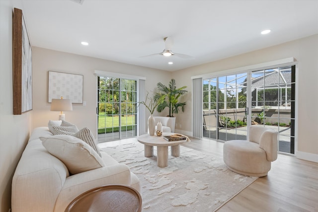 401 Vision Ct, Palm Beach Gardens, FL 33418 - living room with ceiling fan, wood finished floors, and recessed lighting