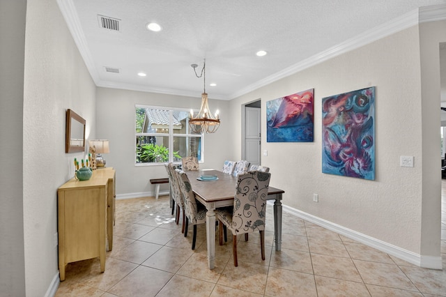 8110 Brigamar Isles Ave, Boynton Beach, FL 33473 - dining room featuring crown molding, a chandelier, recessed lighting, and light tile patterned floors