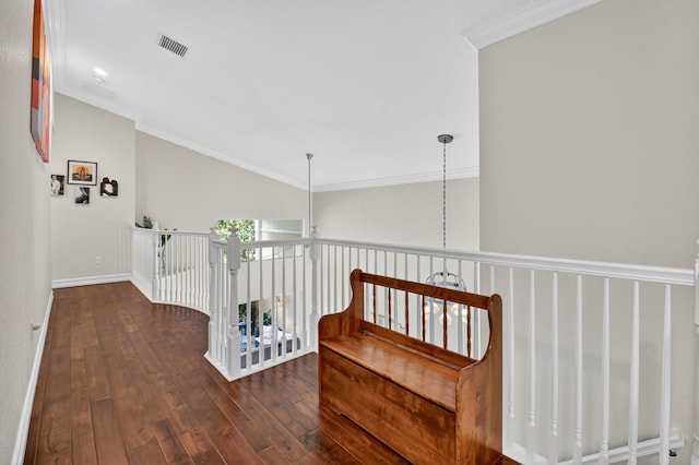 8110 Brigamar Isles Ave, Boynton Beach, FL 33473 - hall featuring hardwood / wood-style flooring, crown molding, and lofted ceiling