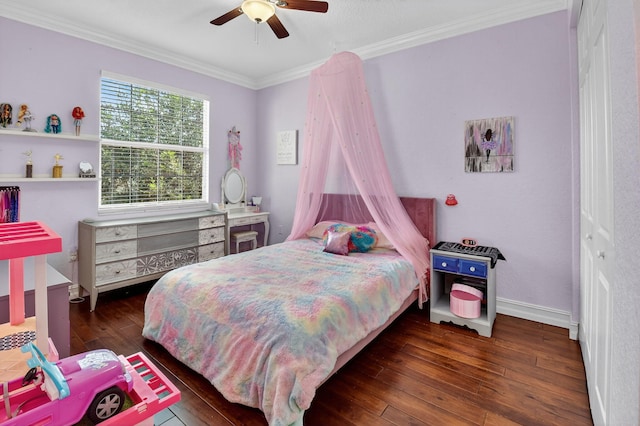8110 Brigamar Isles Ave, Boynton Beach, FL 33473 - bedroom with ornamental molding, wood-type flooring, and a ceiling fan