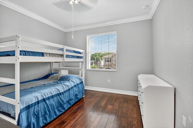 8110 Brigamar Isles Ave, Boynton Beach, FL 33473 - bedroom with ornamental molding, wood-type flooring, a textured wall, and a ceiling fan