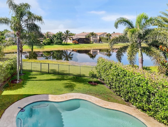 8110 Brigamar Isles Ave, Boynton Beach, FL 33473 - view of pool featuring a fenced backyard and a water view