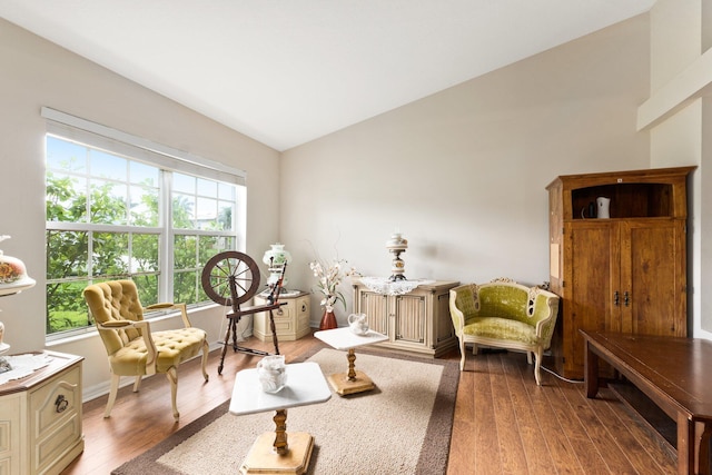 397 SW Jeanne Ave, Port Saint Lucie, FL 34953 - living area with vaulted ceiling and hardwood / wood-style flooring