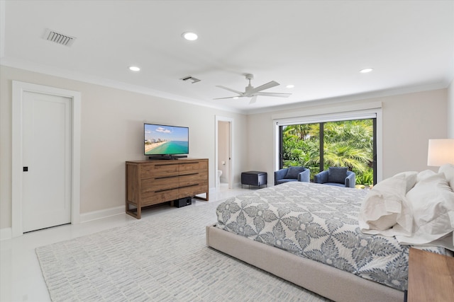 910 SW 21st St, Boca Raton, FL 33486 - tiled bedroom with ornamental molding, recessed lighting, and ceiling fan