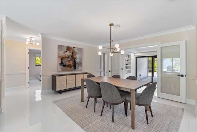 910 SW 21st St, Boca Raton, FL 33486 - dining area with a chandelier, ornamental molding, light tile patterned floors, and plenty of natural light