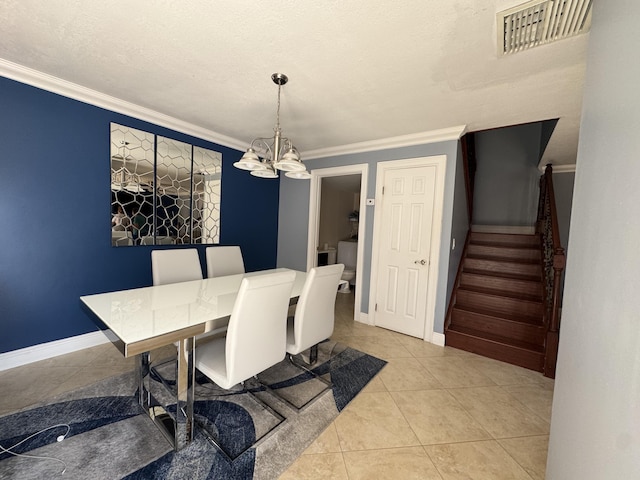 674 Springdale Cir, Palm Springs, FL 33461 - dining space with a chandelier, stairs, ornamental molding, and light tile patterned floors