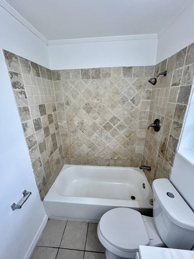 5163 Marion Pl, West Palm Beach, FL 33407 - bathroom with tile patterned floors, ornamental molding, and washtub / shower combination