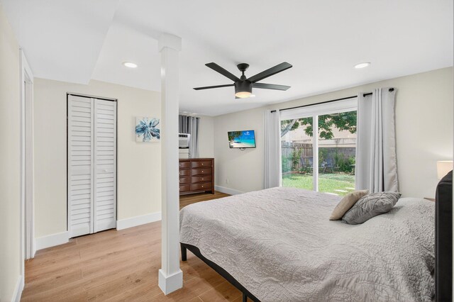 826 Cochran Dr, Lake Worth Beach, FL 33461 - bedroom with light wood-type flooring, a ceiling fan, recessed lighting, and a closet