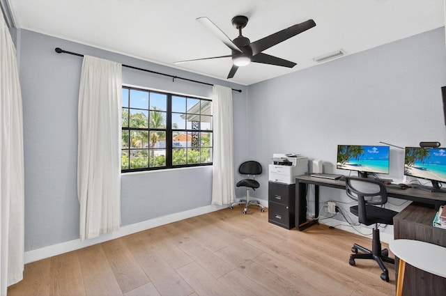 826 Cochran Dr, Lake Worth Beach, FL 33461 - office area featuring wood finished floors and ceiling fan