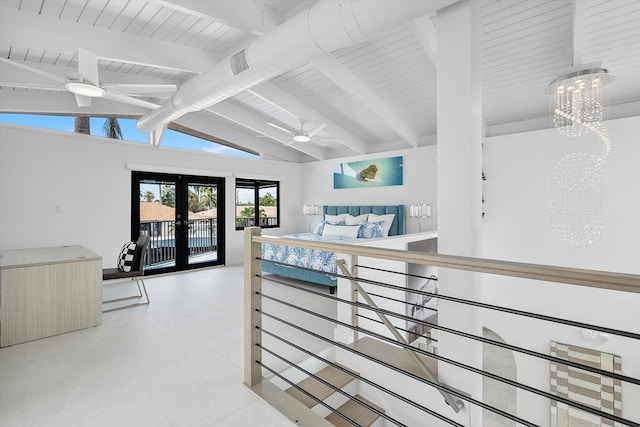 2800 NE 48th St, Lighthouse Point, FL 33064 - corridor featuring french doors, a chandelier, and an upstairs landing