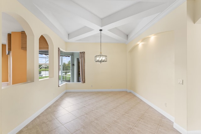 918 SW Blue Stem Way, Stuart, FL 34997 - empty room featuring beam ceiling, coffered ceiling, and arched walkways