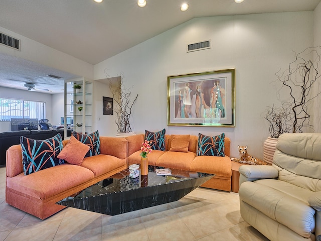 10828 Lake Palm Ln Unit 202, Boynton Beach, FL 33437 - tiled living area with lofted ceiling and recessed lighting