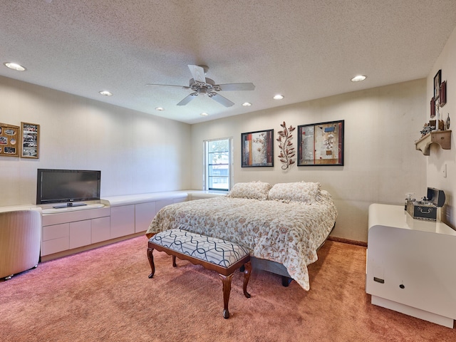 10828 Lake Palm Ln Unit 202, Boynton Beach, FL 33437 - bedroom with light colored carpet, a textured ceiling, recessed lighting, and a ceiling fan