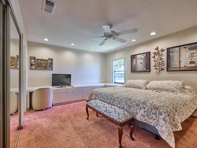 10828 Lake Palm Ln Unit 202, Boynton Beach, FL 33437 - carpeted bedroom with a textured ceiling, recessed lighting, and a ceiling fan